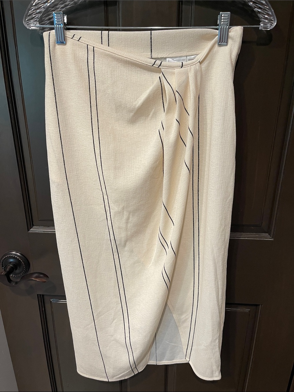 H&M Cream Midi Skirt with Black Pinstripe Wrap Detail